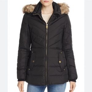 Michael Kors black puffer faux fur hood down coat jacket xs